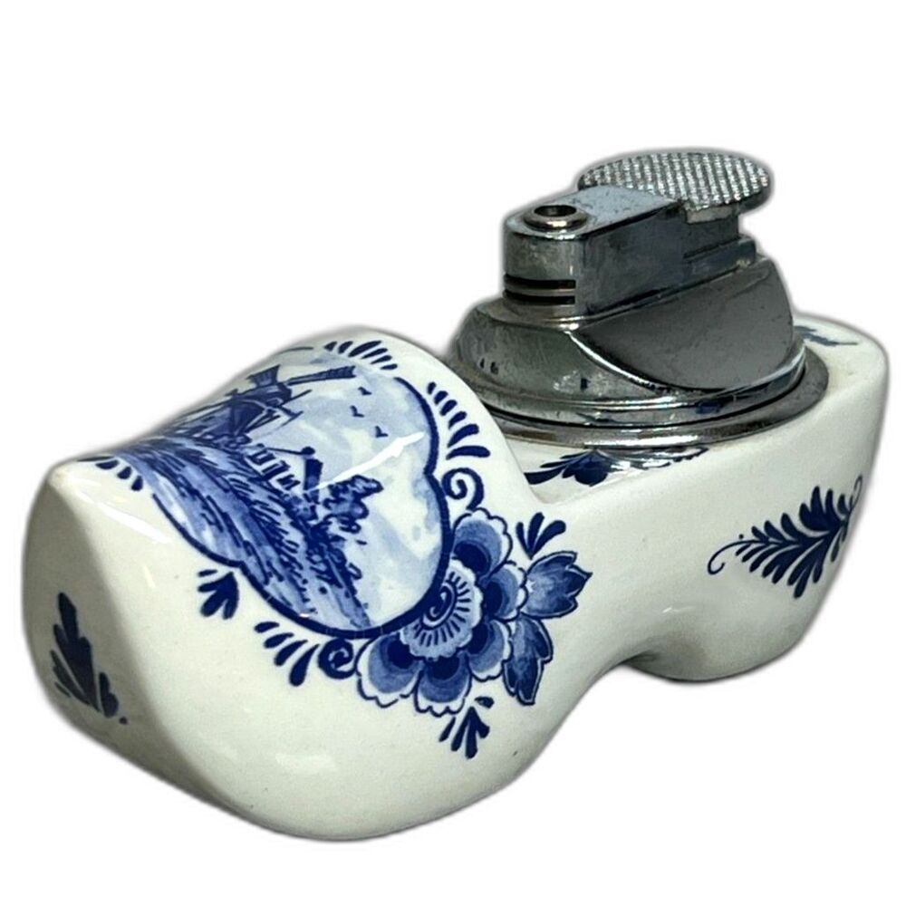 Delft Table Lighter Blauw Hand-Painted Ceramic Clog Holland Agro 535 Vintage